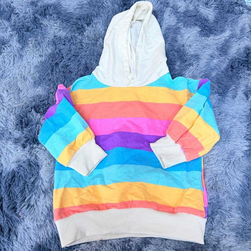 Rainbow Stripe Hoodie Sweatshirt - Multicolor - girls 6/7 small